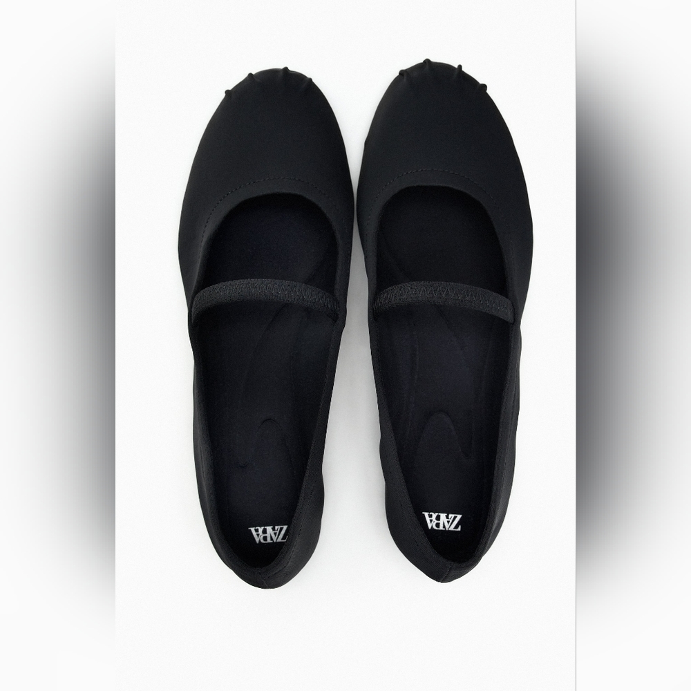 Zara Black Satin Ballet Flats (Size 37)